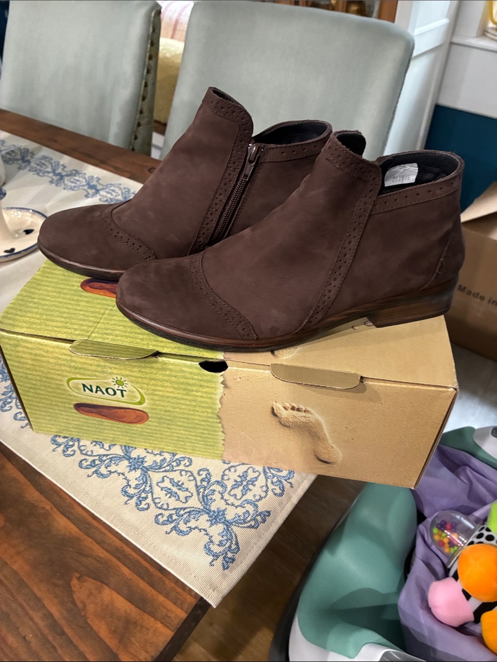 Naot Brown Nubuck Side-Zip Ankle Boot